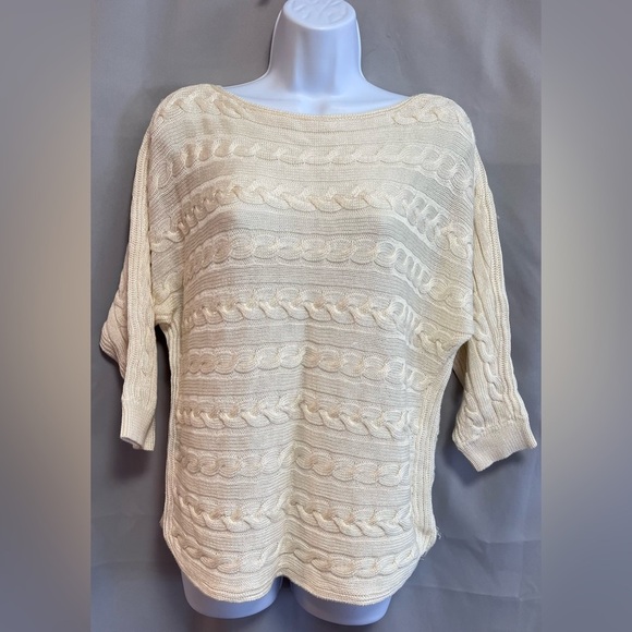 LAUREN RALPH LAUREN‎  PULLOVER CABLE KNIT SWEATER Beige SIZE Large Women’s - Picture 1 of 10